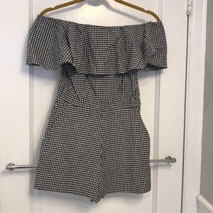 Black gingham off the shoulder romper
